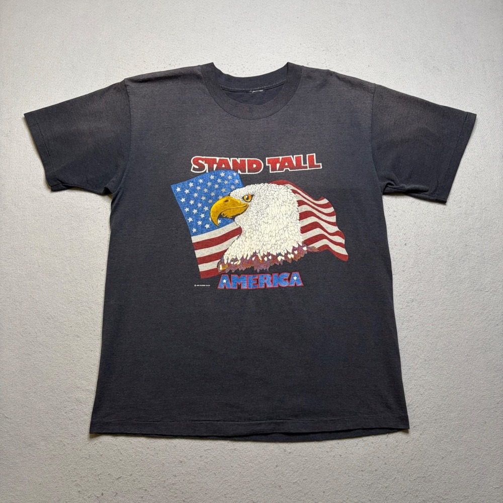 Vintage T-Shirt Mens Medium Black Stand Tall America Eagle 1990 Single Stitch